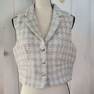 Rachel Zoe Tweed Metallic Button Front Crop Vest